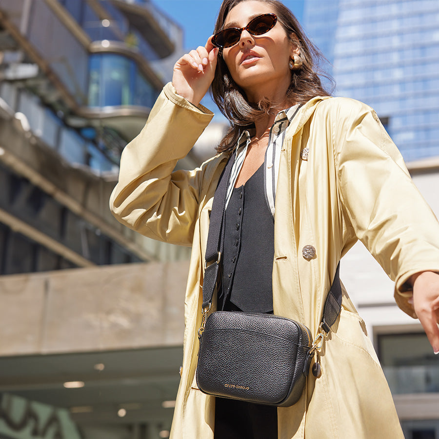 Amelia Black Leather Crossbody Bag