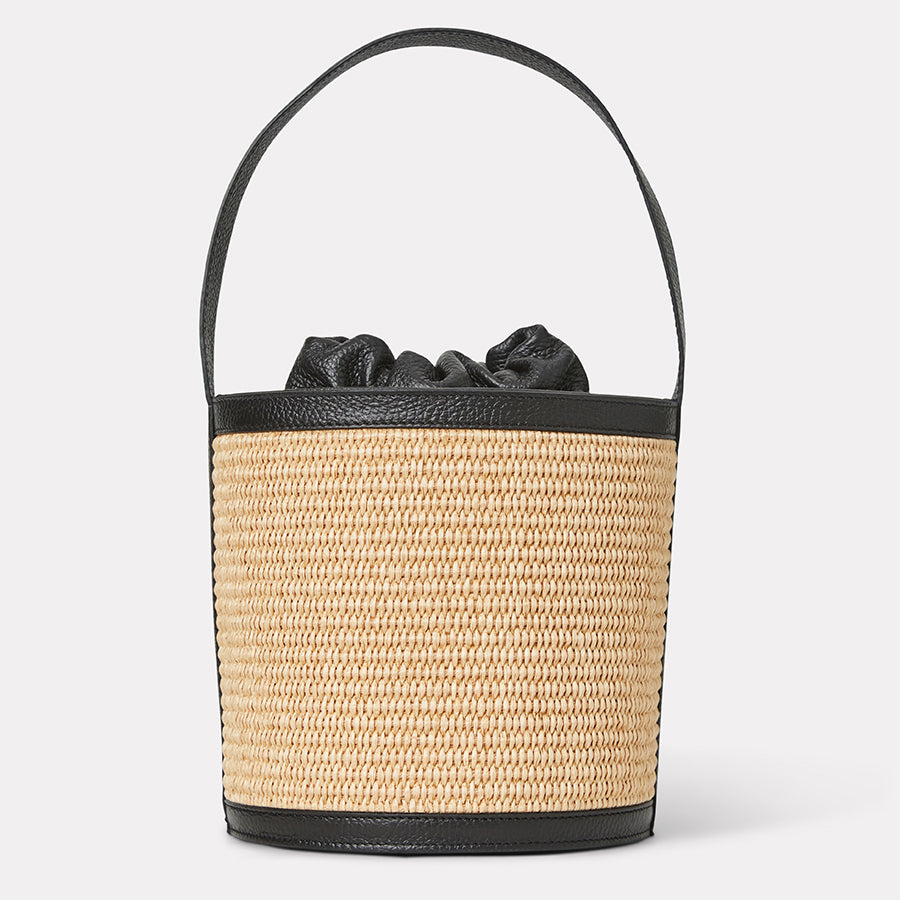 Astrid Natural Black Raffia Bucket Bag