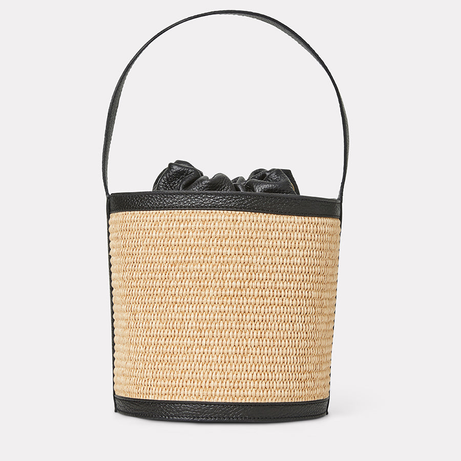Astrid Natural Black Raffia Bucket Bag