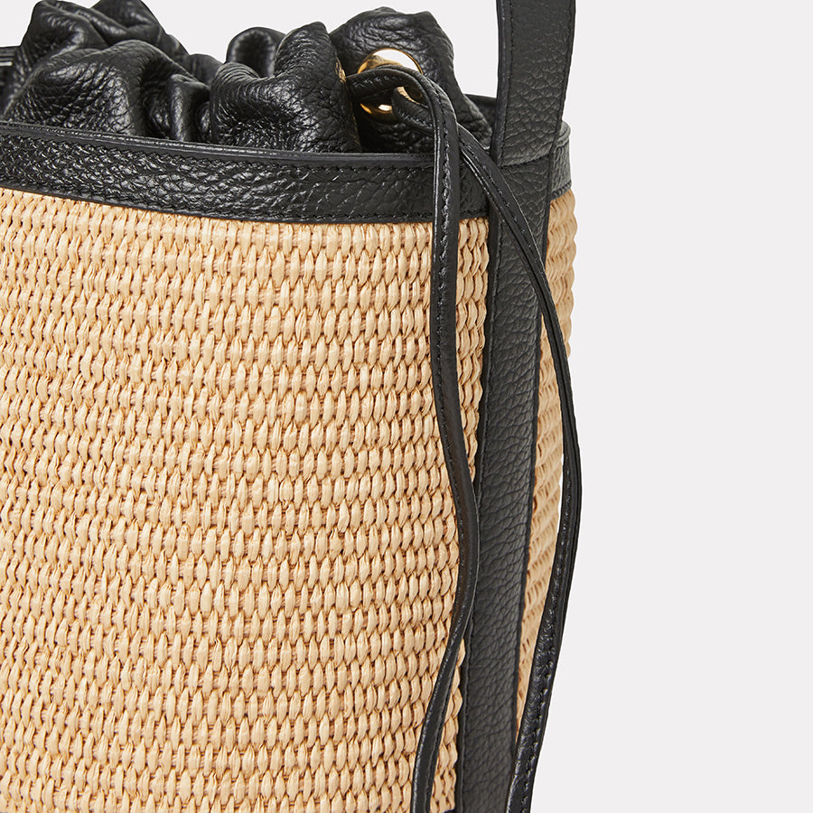 Astrid Natural Black Raffia Bucket Bag