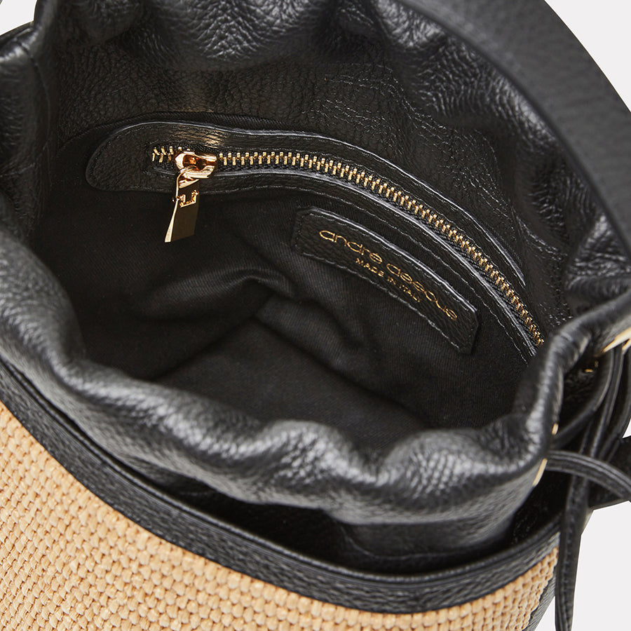 Astrid Natural Black Raffia Bucket Bag