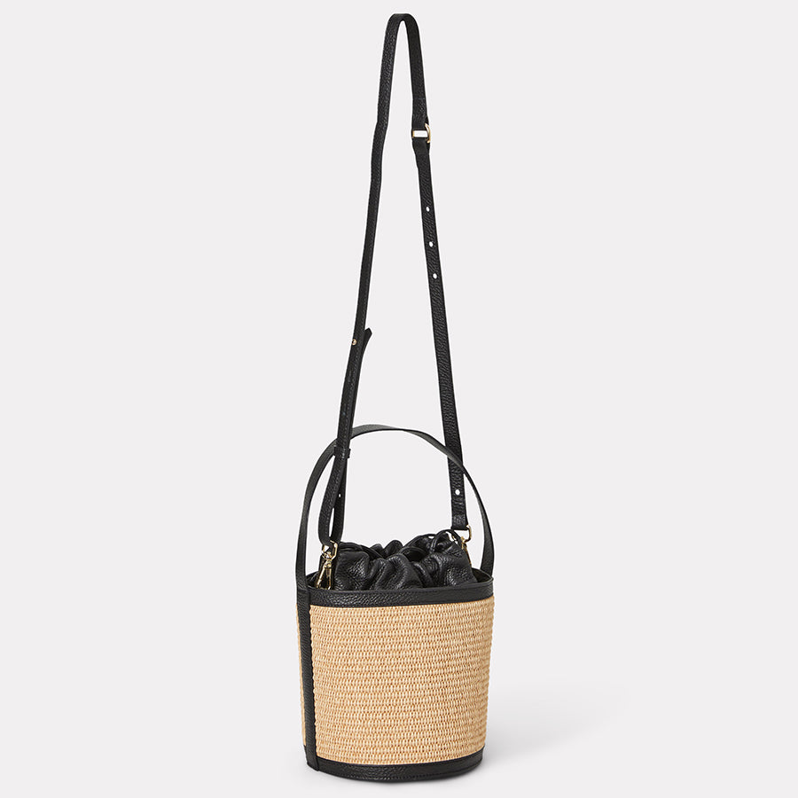 Astrid Natural Black Raffia Bucket Bag