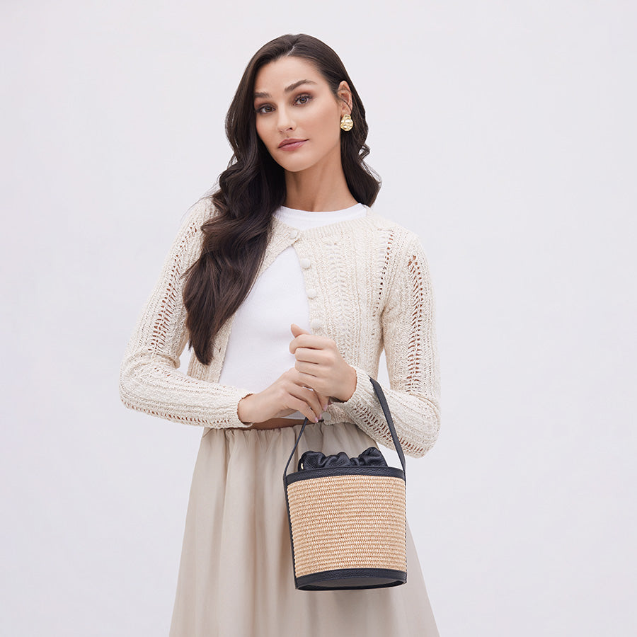 Astrid Natural Black Raffia Bucket Bag