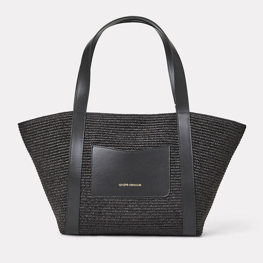 Atlas Black Raffia Tote Bag