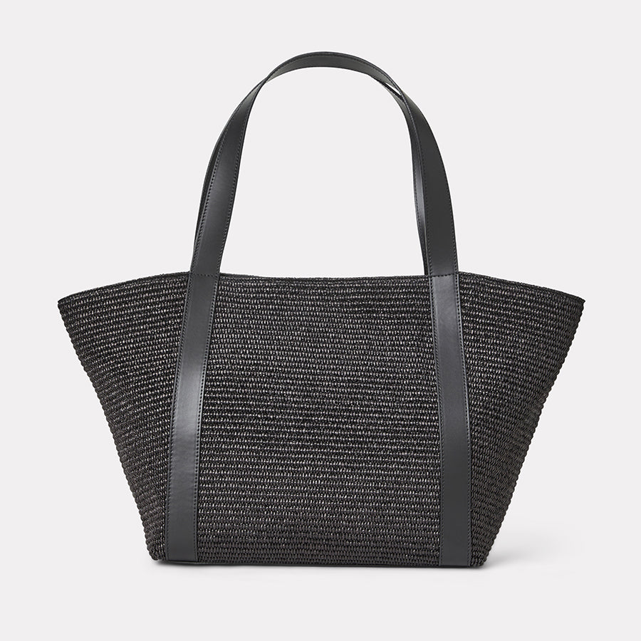Atlas Black Raffia Tote Bag