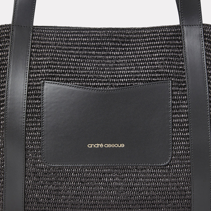 Atlas Black Raffia Tote Bag
