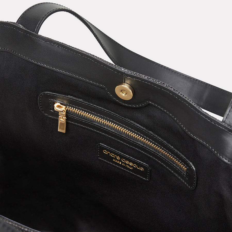 Atlas Black Raffia Tote Bag