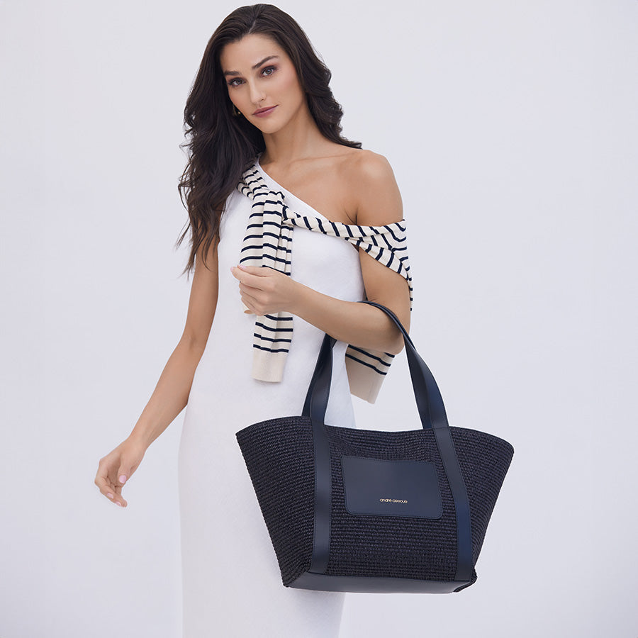 Atlas Black Raffia Tote Bag