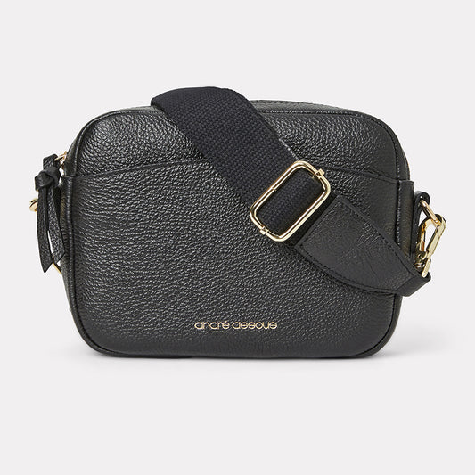 Amelia Black Leather Crossbody Bag