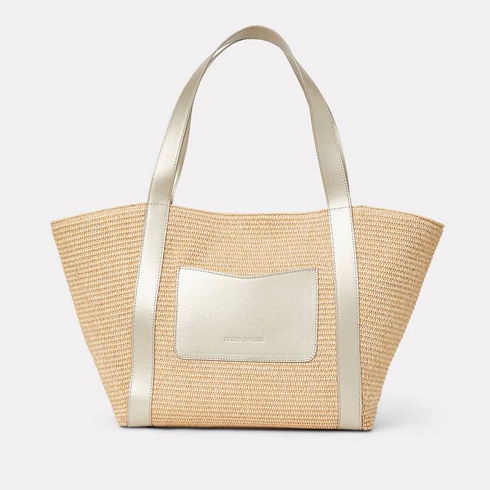 andré assous Atlas Natural Platino Raffia Tote Bag