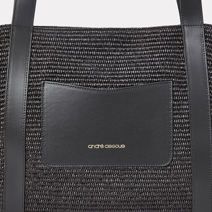 Atlas Black Raffia Tote Bag
