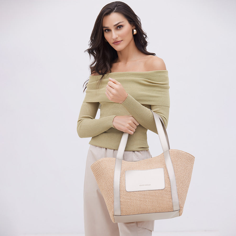 Atlas Natural Platino Raffia Tote Bag