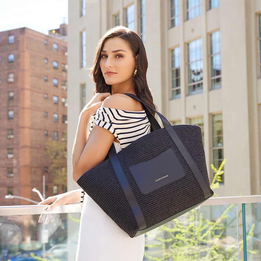 Atlas Black Raffia Tote Bag