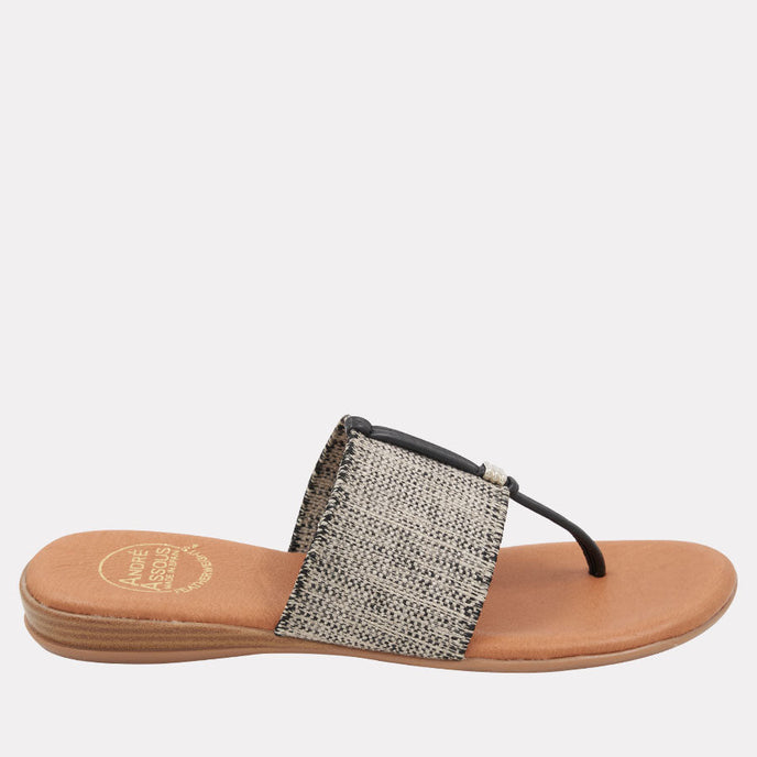 andré assous Nice Black Beige Linen Featherweights™ Sandal